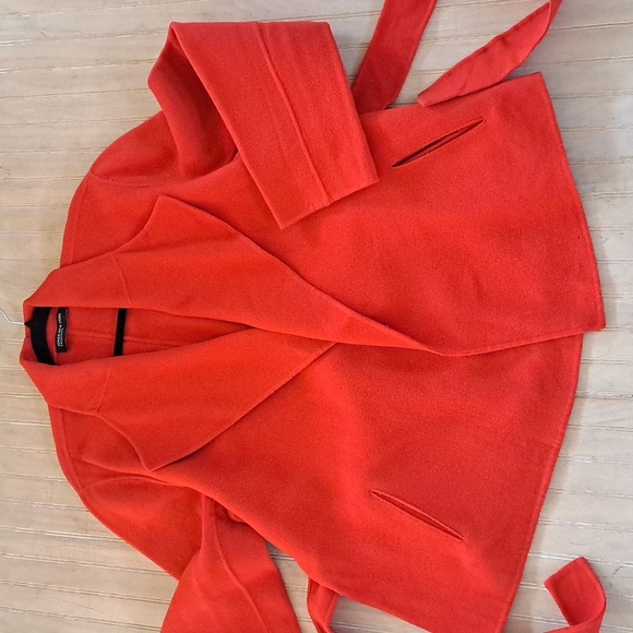 Jones New York Wool Blend Classic Warm Red Wrap Belted Jacket Fleece Oversized - Picture 8 of 11